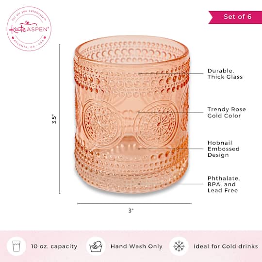 Kate Aspen® 10oz. Hobnail Beaded Floral Rose Gold Drinking Glasses, 6ct.